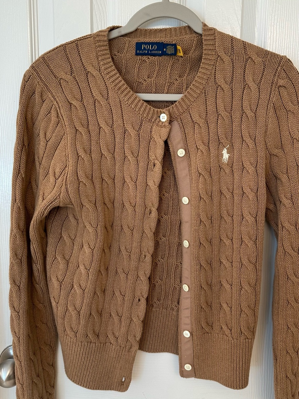 Ralph Lauren Camel Cable-Knit Button-Front Cardigan Medium